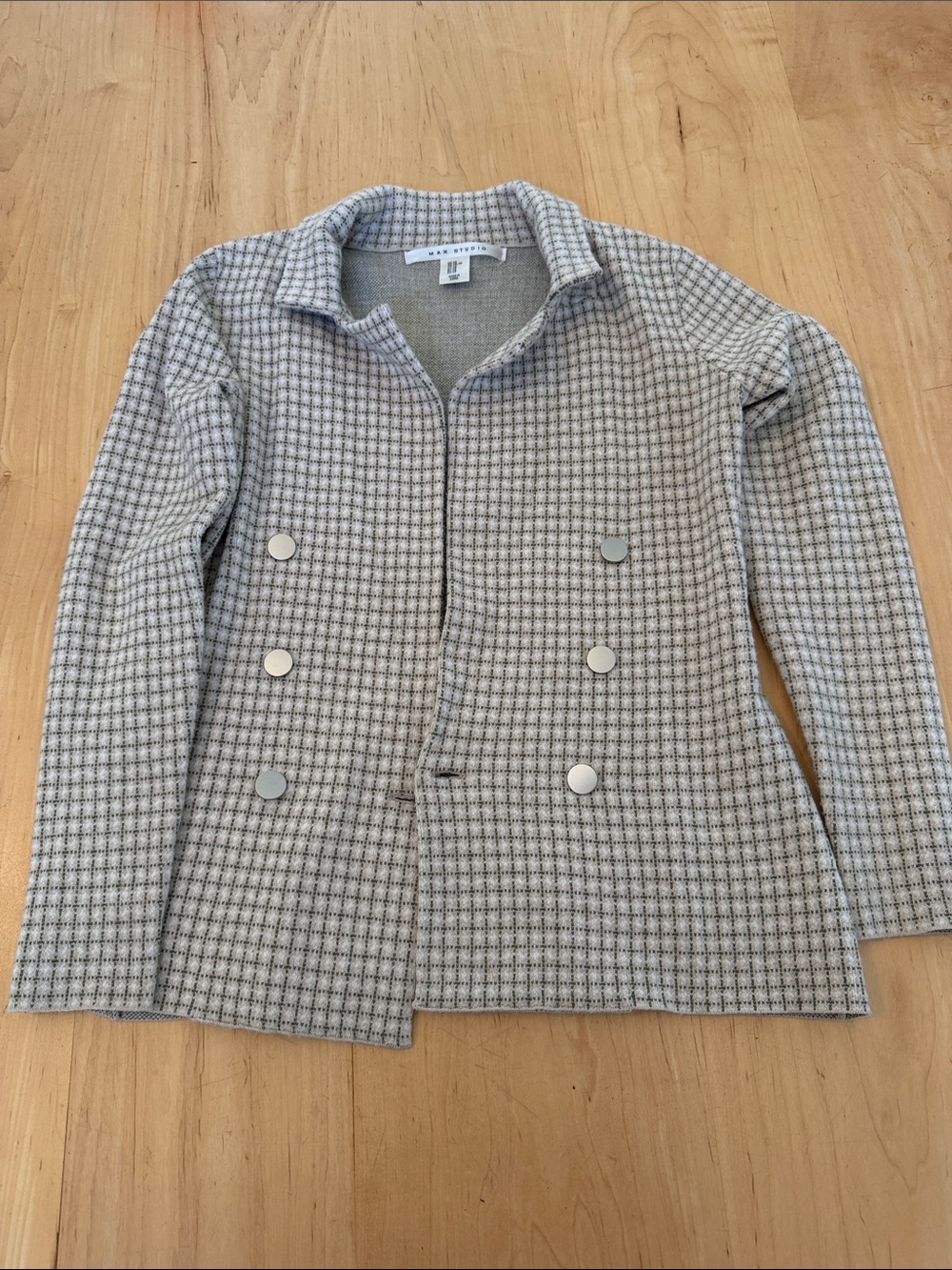 Max Studio Gray Check Double-Breasted Blazer